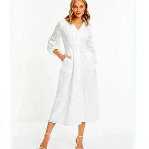 New Quiz Clothing Midi Dress Summer White Floral Embroidered Wedding Party